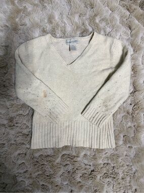 Vintage Mainframe Silk Angora Rabbit Hair Cream V-Neck Knit Sweater